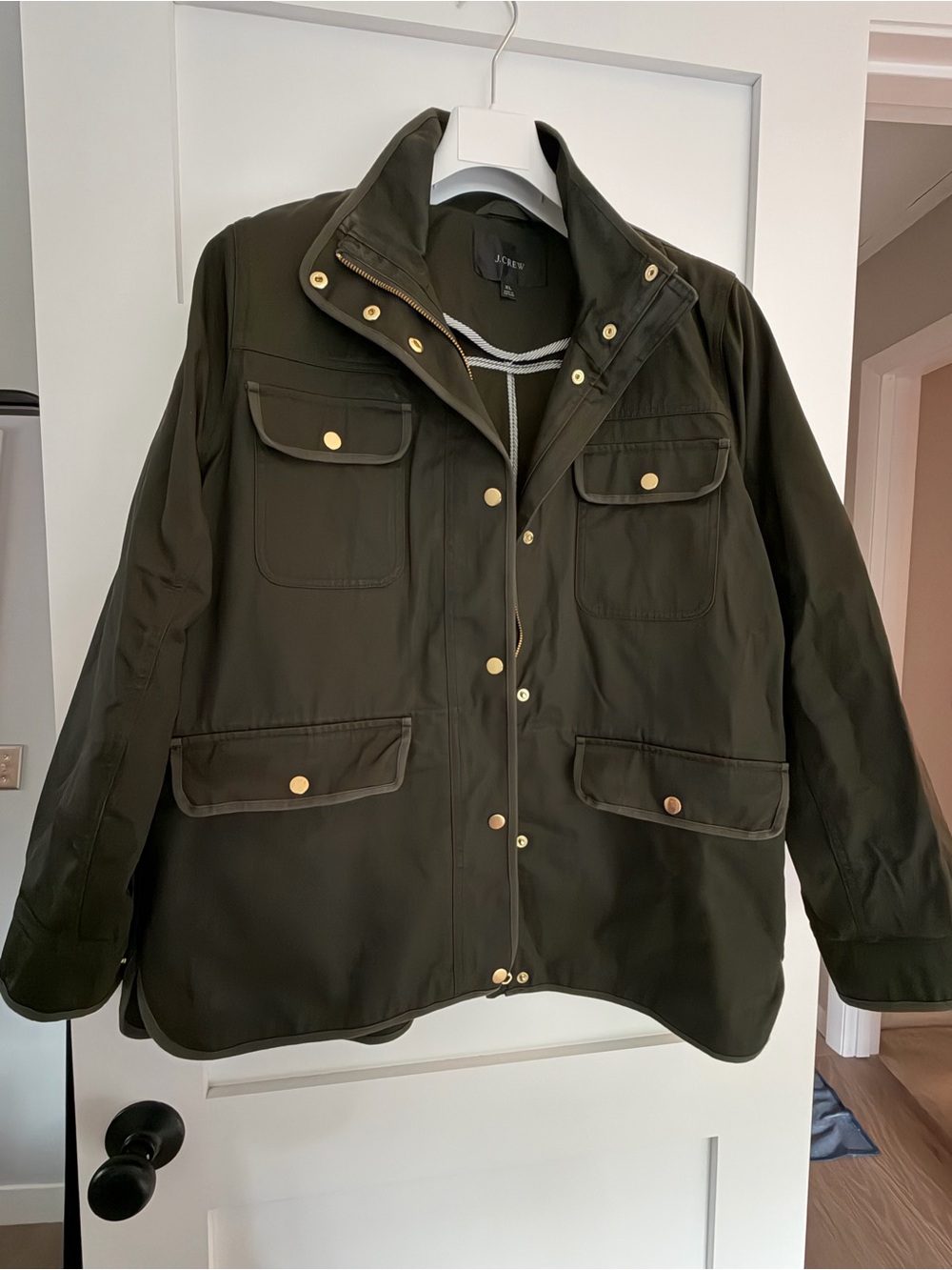 J. Crew Dark Moss Green “downtown” Utility Jacket with Gold-Tone Snaps
